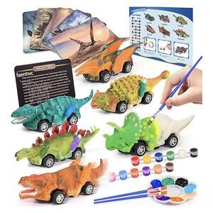 DIY Paint Your Own Dinosaur Car Toy Set with Paints and Brushes